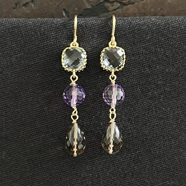 Smoky Grey Quartz Linked Drop Earrings