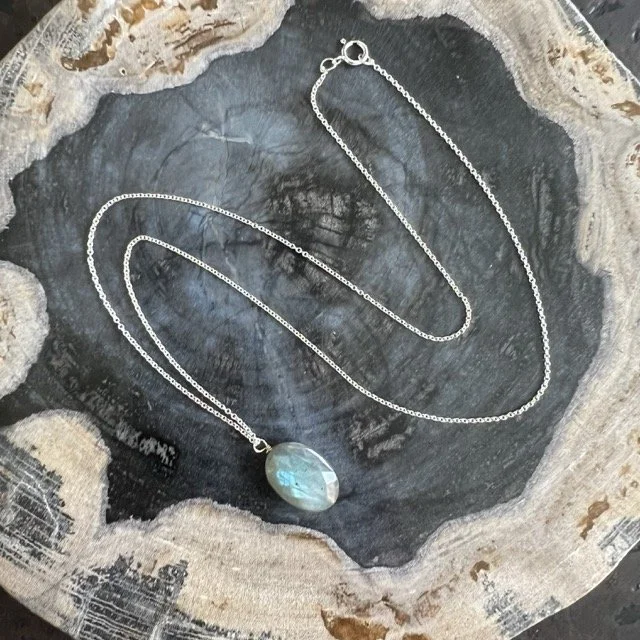 Labradorite Silver Mini Pendant Necklace