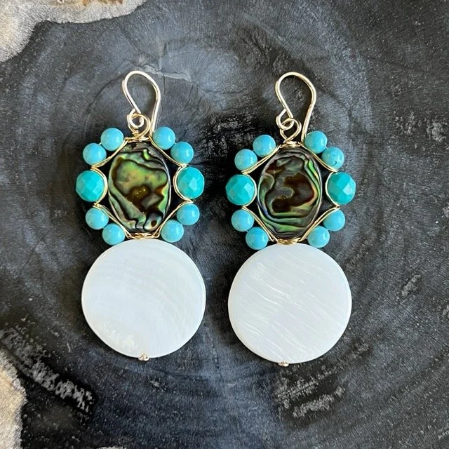 Gemstone Earrings with Mother of Pearl, Abalone, and Wrapped