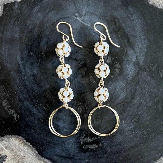 Gold Mini Drop Circle Earrings with Ivory CZs