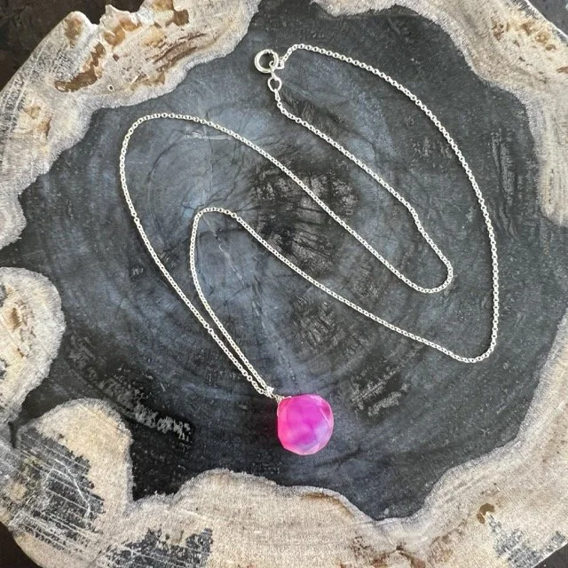 Bright Pink Chalcedony Silver Mini Pendant Necklace
