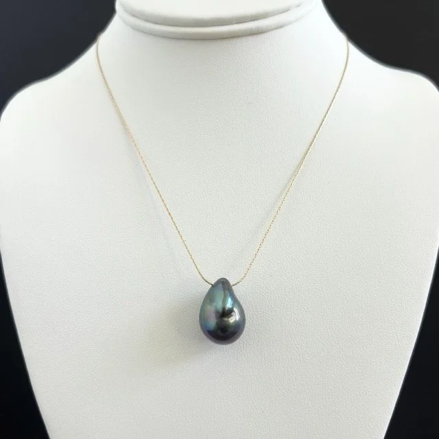 Gold Slider Pearl Necklace with Peacock Baroque Pearl