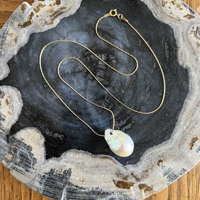 Gold Slider Pearl Necklace with White Baroque Pearl #3