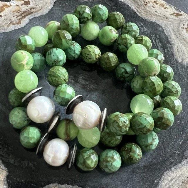 Gemstone Stretch Bracelets with Green Turquoise
