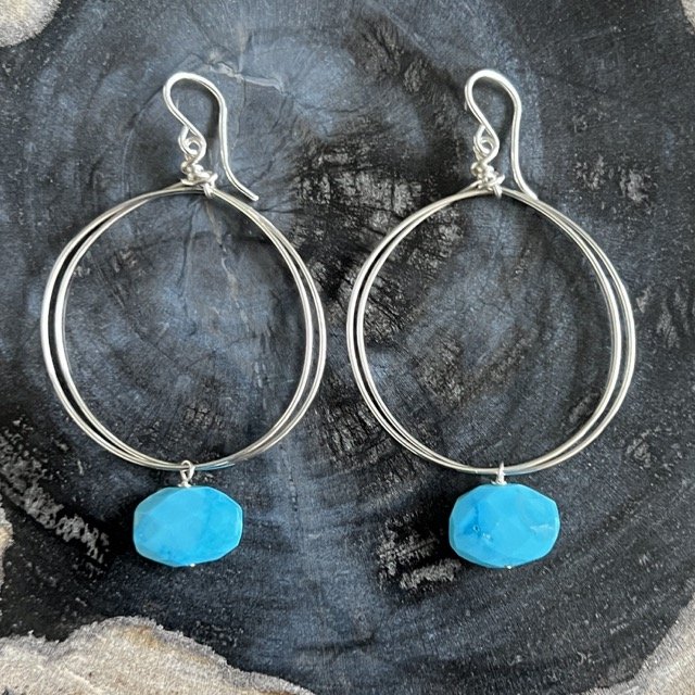 Silver Circle Earrings with Sleeping Beauty Turquoise
