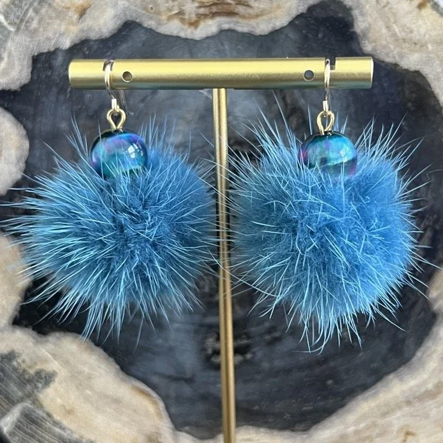 Blue Mink Earrings with Galaxy Tiger Eye