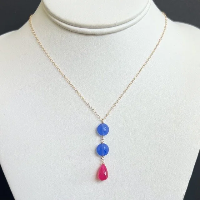 Fuchsia and Heliotrope Chalcedony Gold Mini Pendant Necklace