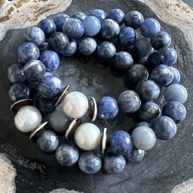 Gemstone Stretch Bracelets with Coated Sodalite