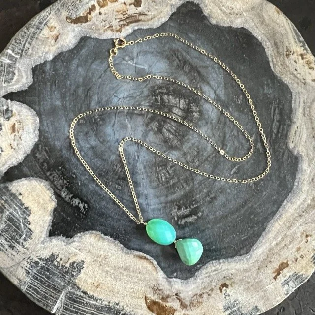 Green Turquoise and Crysophrase Gold Mini Pendant Necklace