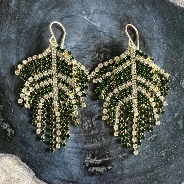 Green Glam Fringe Earrings