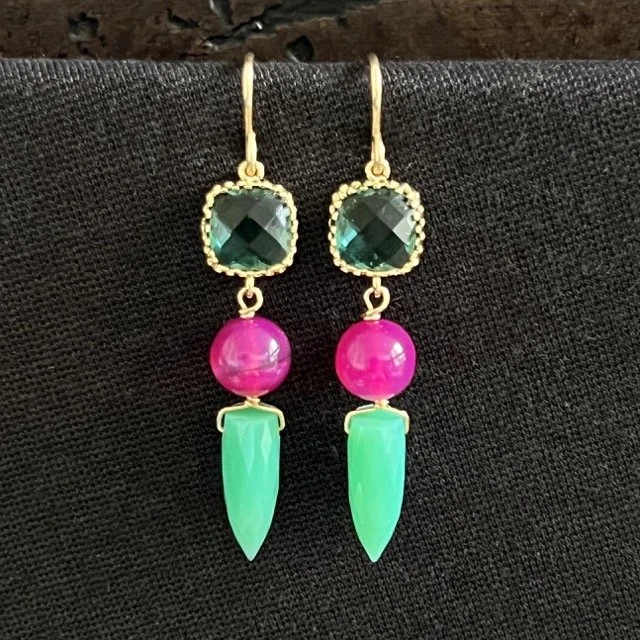 Forest Green Quartz Linked Drop Earrings