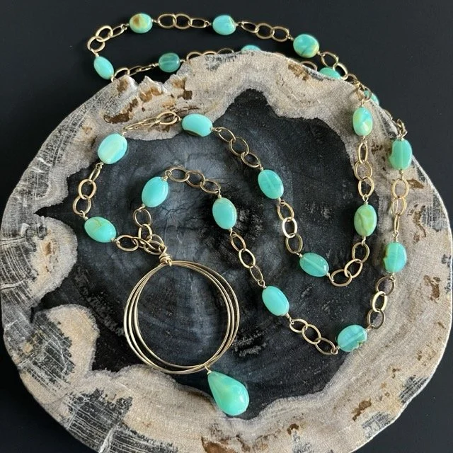 Linked Gemstone Circles Necklace with Peruvian Opals