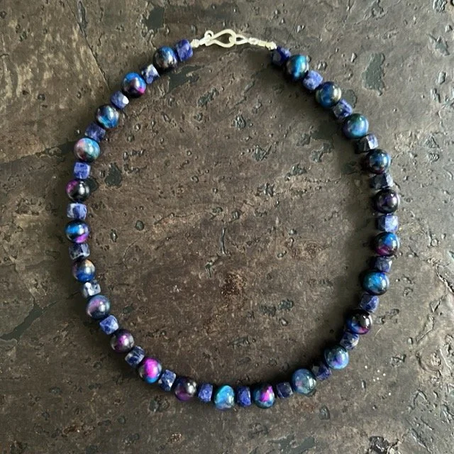 Gemstone Necklace with Galaxy Tiger Eye and Sodalite