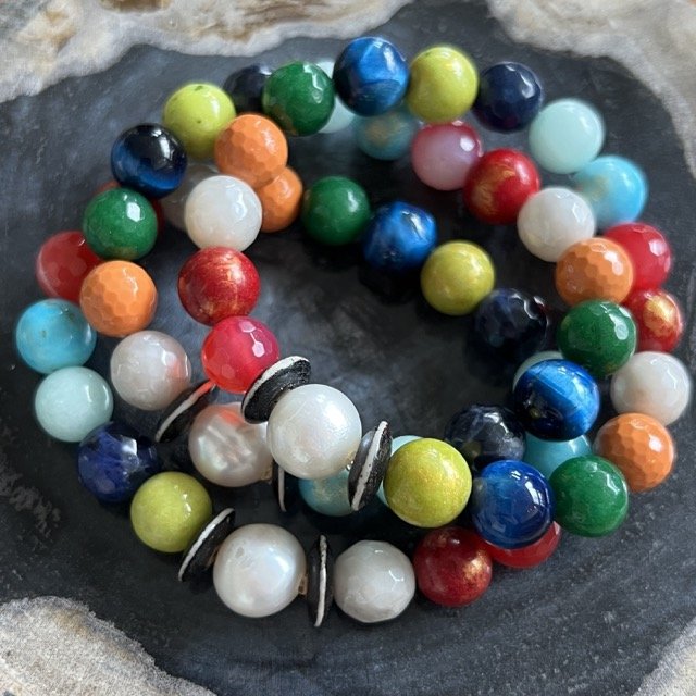 Gemstone Stretch Bracelets with Warm Mixed Gemstones