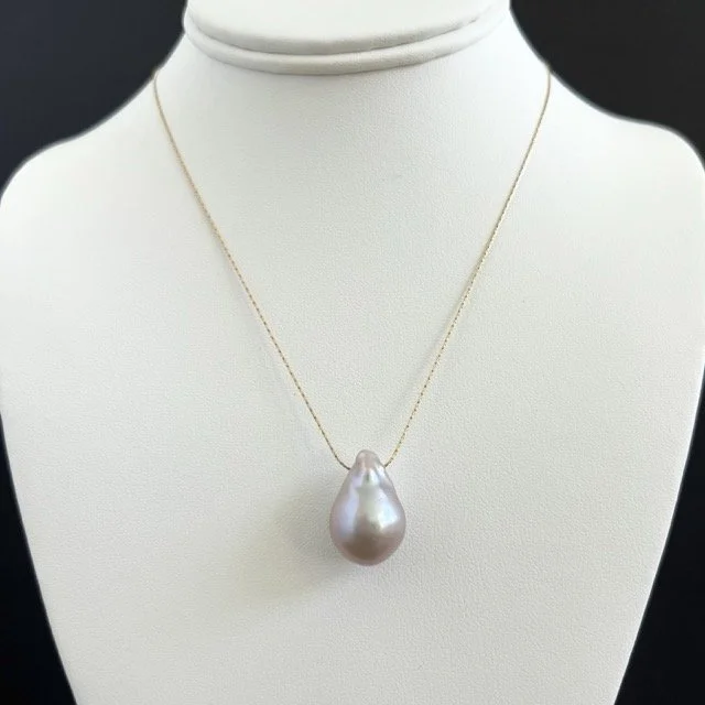 Gold Slider Pearl Necklace with Grey Baroque Pearl