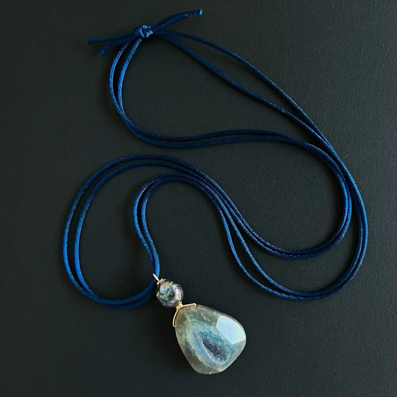 Navy Satin Pendant Necklace