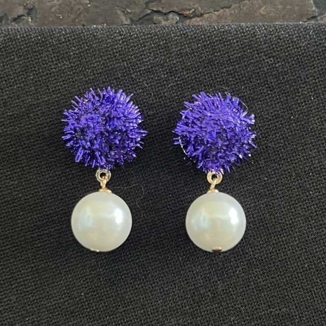 Purple Tinsel Pearl Drop Post Earrings