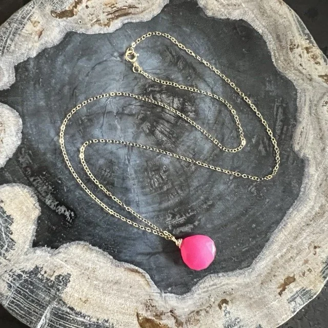 Pink Chalcedony Gold Mini Pendant Necklace