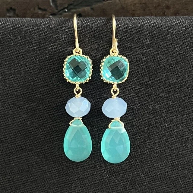 Caribbean Blue Quartz Linked Drop Earrings