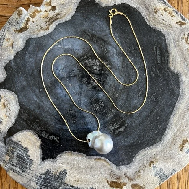 Gold Slider Pearl Necklace with Grey Baroque Pearl #2