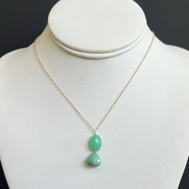 Green Turquoise and Crysophrase Gold Mini Pendant Necklace