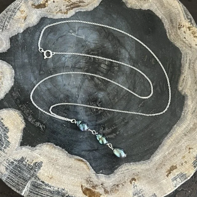 Linked Peacock Baroque Pearls Silver Pendant Necklace