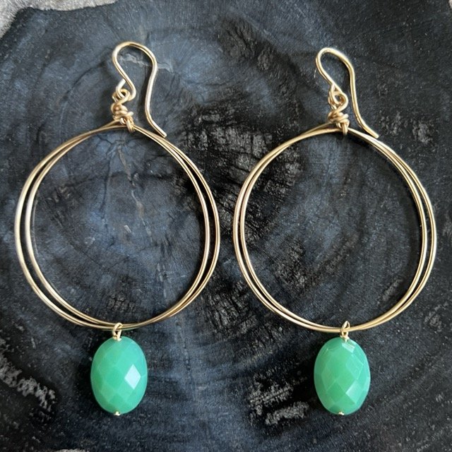 Gold Circle Earrings with Crysophrase