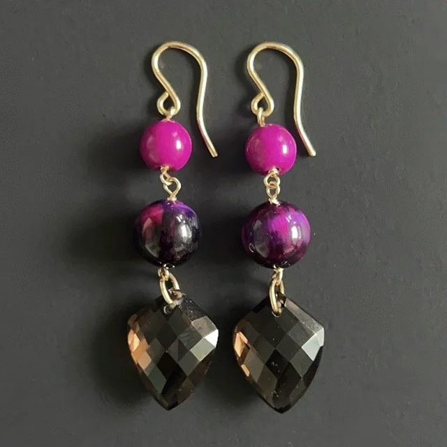 Smoky Quartz Shields with Purple Fuchsia Tiger Eye