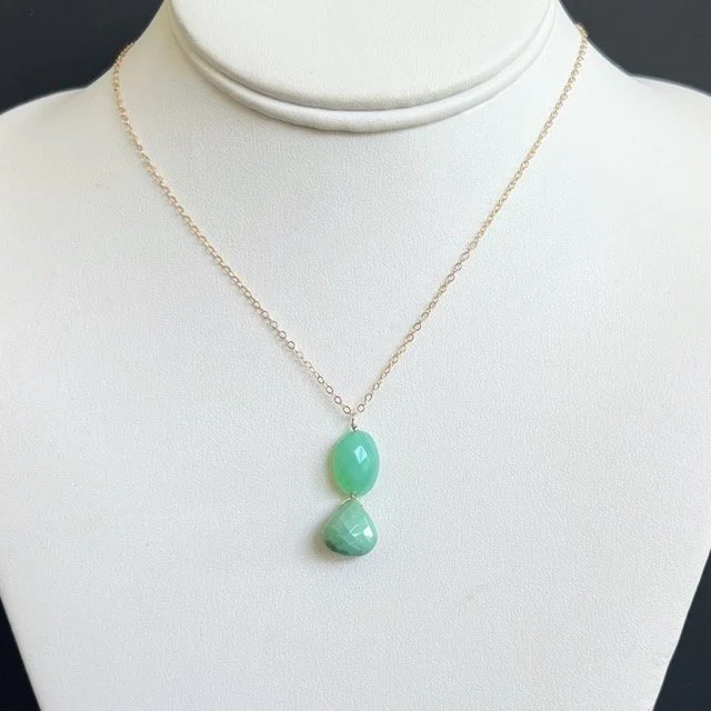 Green Turquoise and Crysophrase Gold Mini Pendant Necklace