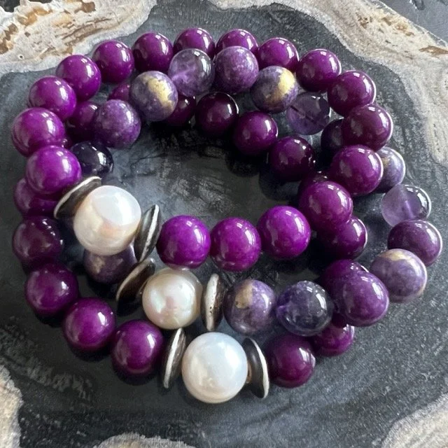 Gemstone Bracelets with Mixed Purple Gemstones