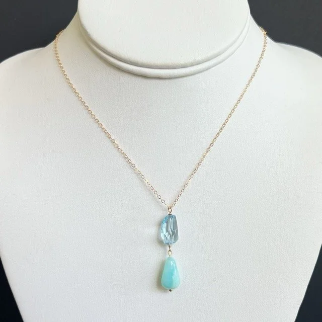 Peruvian Opal and London Blue Topaz Gold Mini Pendant Necklace