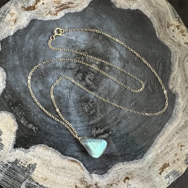 Labradorite Gold Mini Pendant Necklace