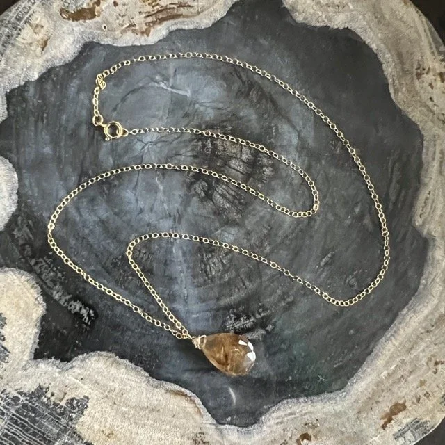 Copper Rutilated Quartz Gold Mini Pendant Necklace