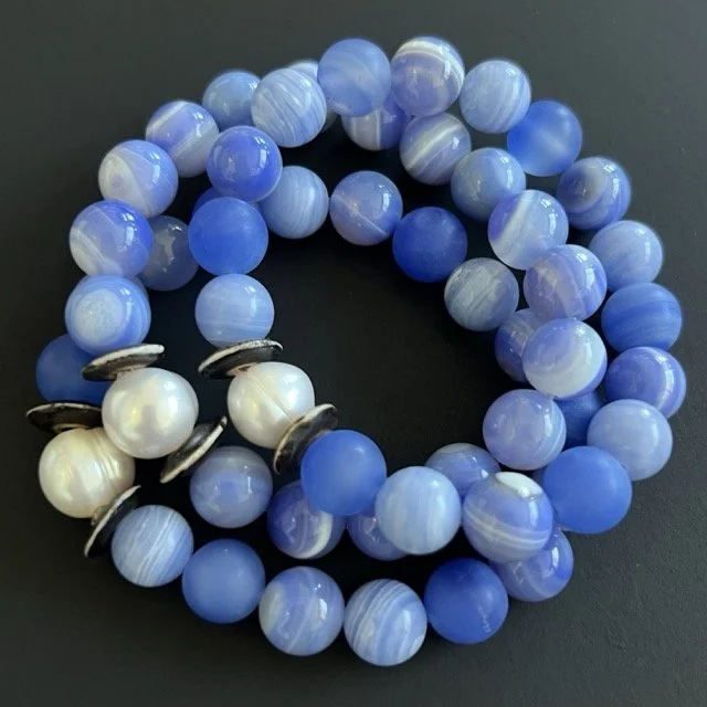 Gemstone Stretch Bracelets With Cornflower Blue Agate