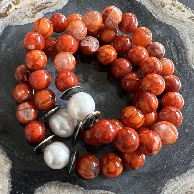 Gemstone Stretch Bracelets with Fire Agate