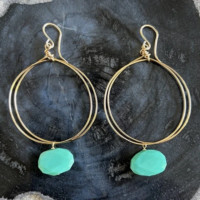 Gold Circle Earrings with Crysophrase