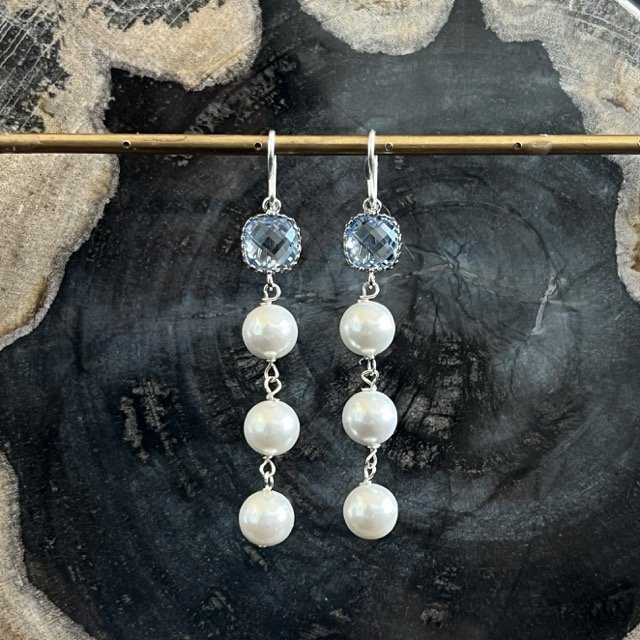Periwinkle Quartz Linked Pearl Drop Earrings