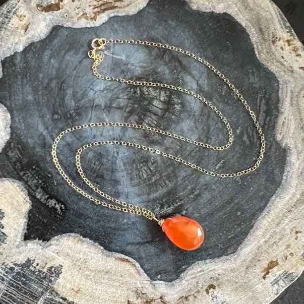 Orange Chalcedony Gold Mini Pendant Necklace