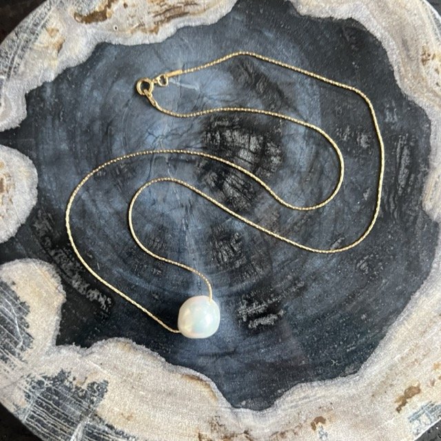 Gold Slider Pearl Necklace with Large White Pearl