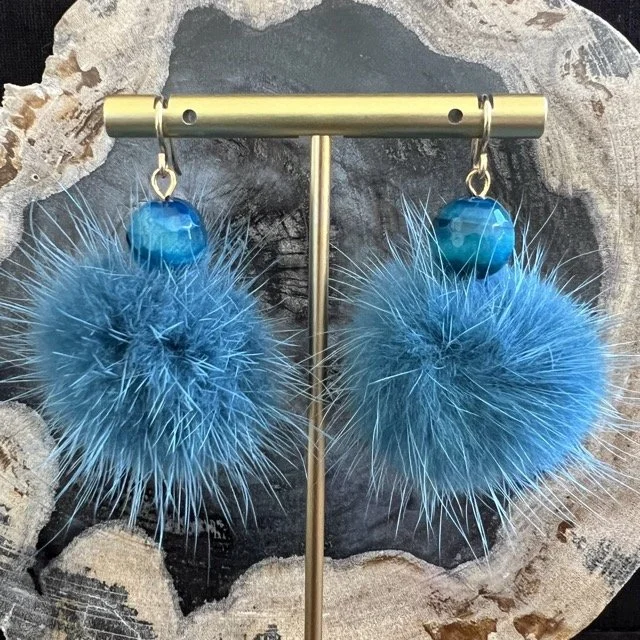 Blue Mink Earrings with Kingfisher Tiger Eye