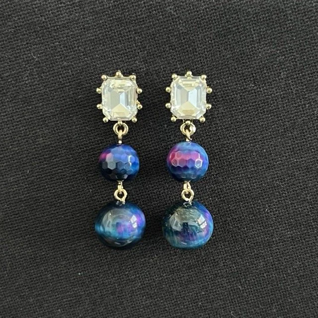 Crystal Post Earrings with Galaxy Tiger Eye