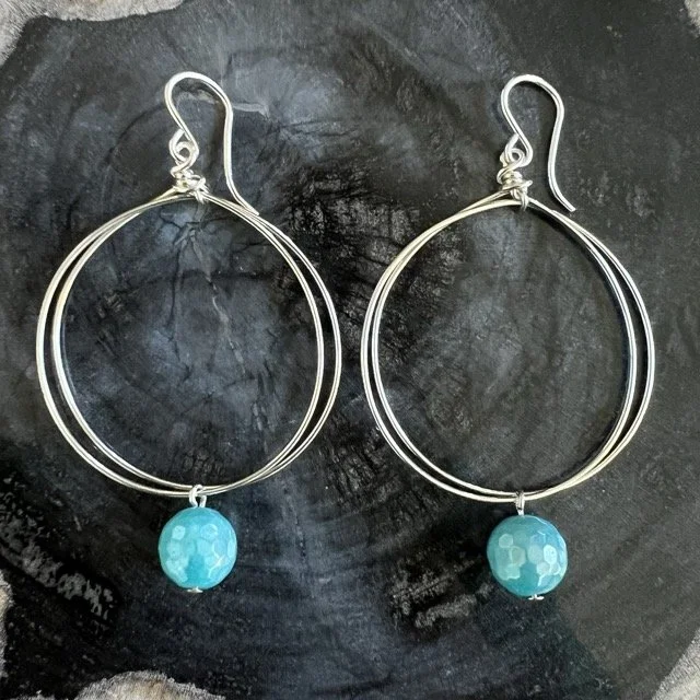 Silver Circle Earrings with Duck Egg Blue Coated Jade