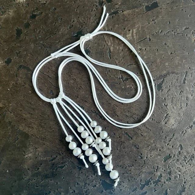 Pearl Waterfall Necklace on White Silk