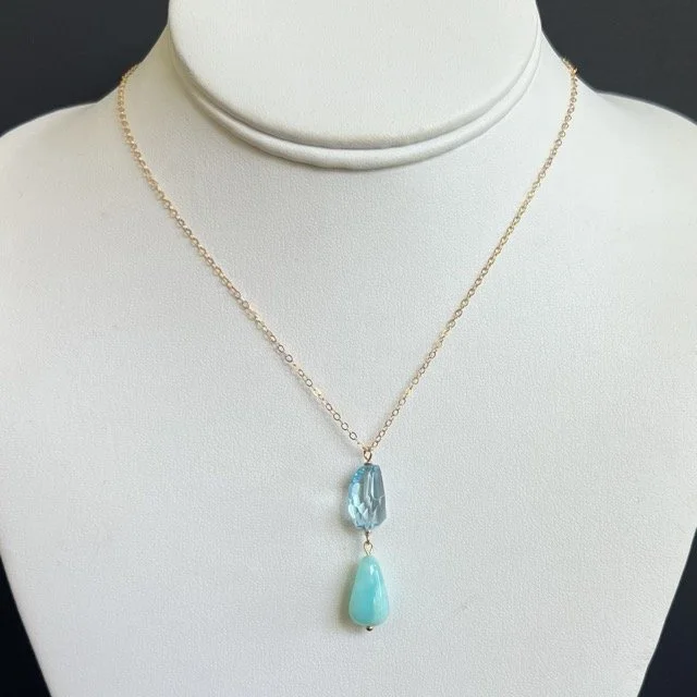 Peruvian Opal and London Blue Topaz Gold Mini Pendant Necklace