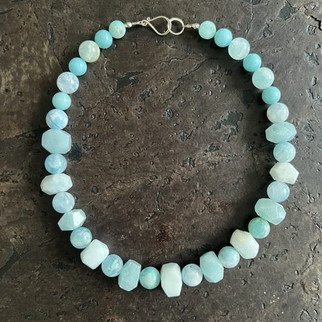 Aquamarine Nuggets and Blue Agate Necklace