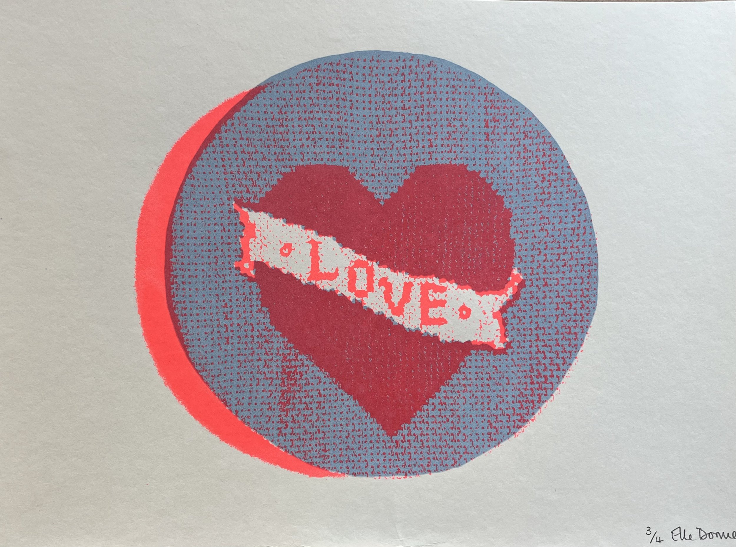 Love Screen Print - Neon red/Dusky Blue