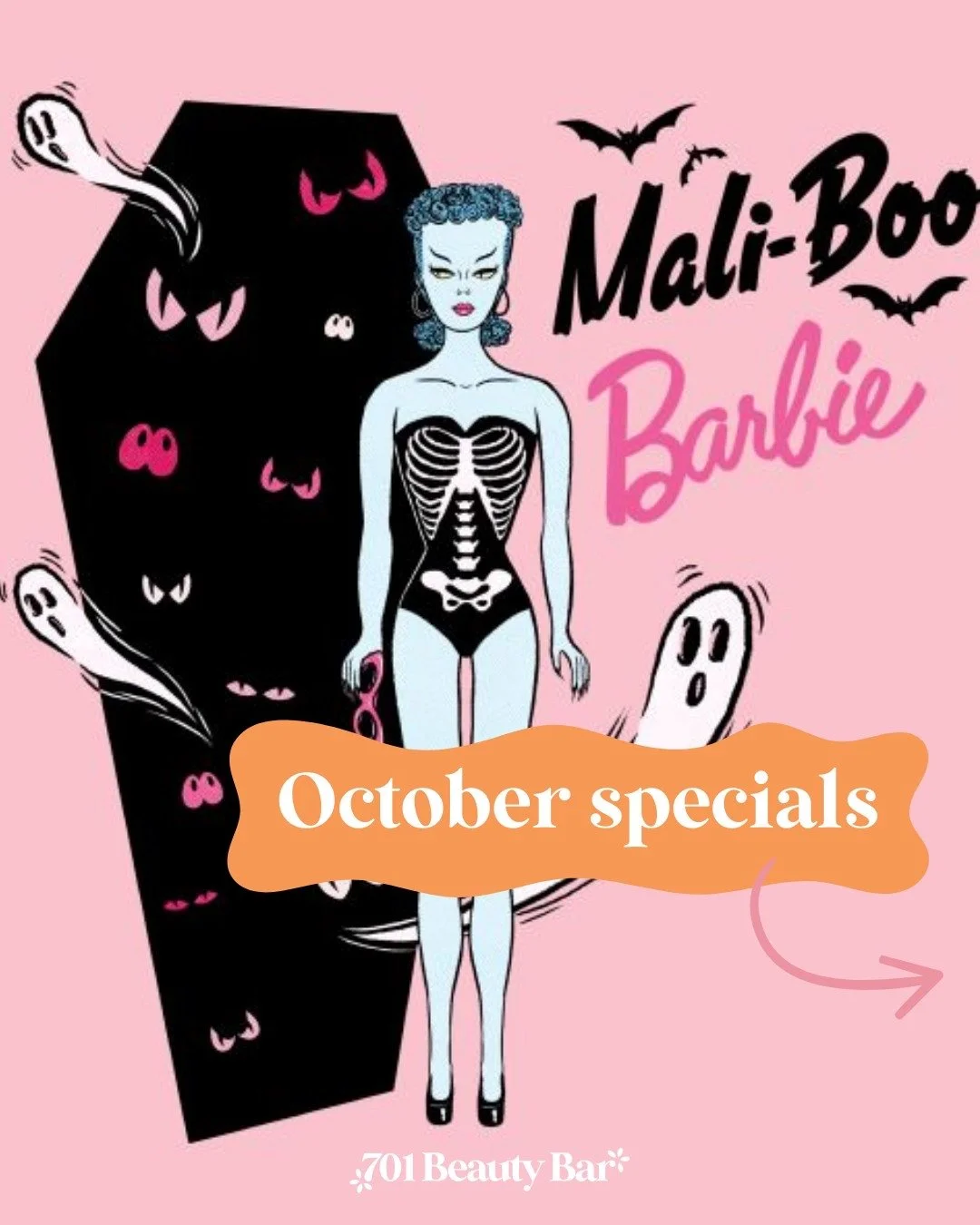 🎀✨ OCTOBER SPECIALS are here, dolls! ✨🎀
Spooky season just got a Barbie makeover 💅🏼🕸️

1️⃣ Mali-BOO Barbie 👻
20% off Brazilian + Underarm + Brow Wax bundle

2️⃣ I&rsquo;m just BOO 🎃
20% off Brow Wax + Tint

3️⃣ Halloween Barbie 🪄
$45 off Brow