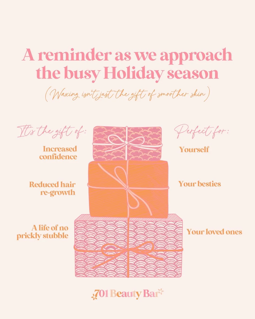 As we approach the busy holiday season, it&rsquo;s easy to get caught up in all the hustle and bustle. But remember, waxing isn&rsquo;t just the gift of smoother skin&mdash;it&rsquo;s so much more. It&rsquo;s the gift of feeling confident, carefree, 
