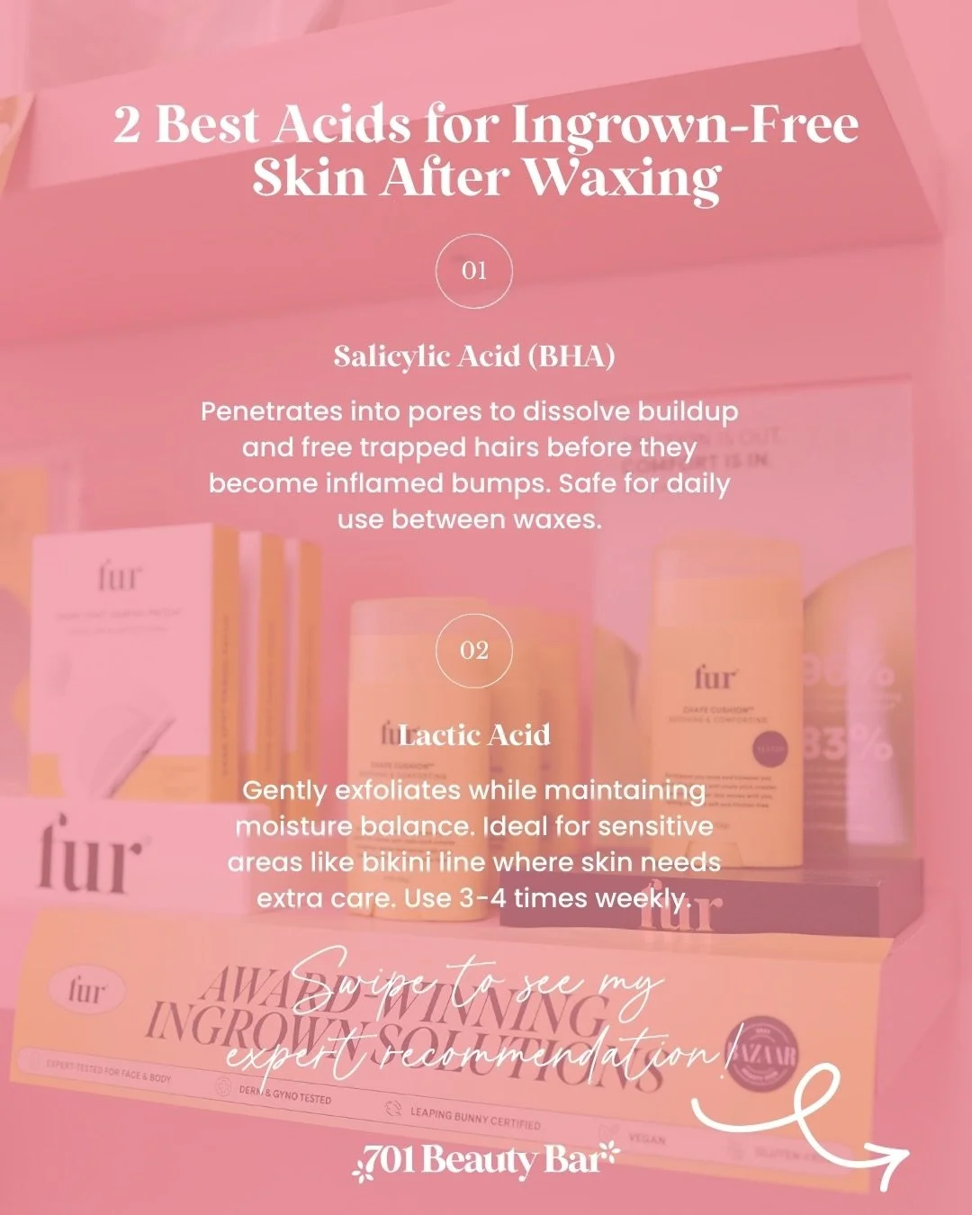 ✨ Say goodbye to ingrowns ✨

One of my favorite aftercare products is the Fur Ingrown Eliminator Serum.

This gentle treatment helps:
&bull; Prevent ingrown hairs
&bull; Clear clogged pores
&bull; Brighten and smooth skin
&bull; Calm irritation after