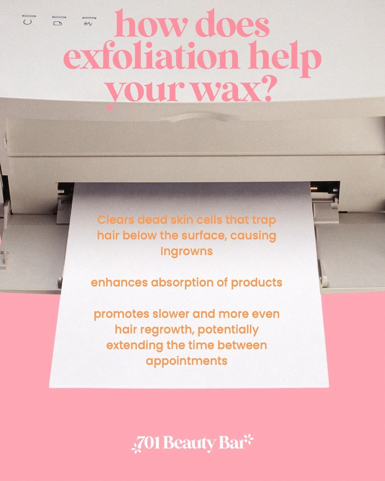 ✨ Why exfoliation is essential for better waxing results

Exfoliating between wax appointments helps remove dead skin cells that can trap hair beneath the surface &mdash; one of the main causes of ingrown hairs.

Regular exfoliation also:
&bull; Help